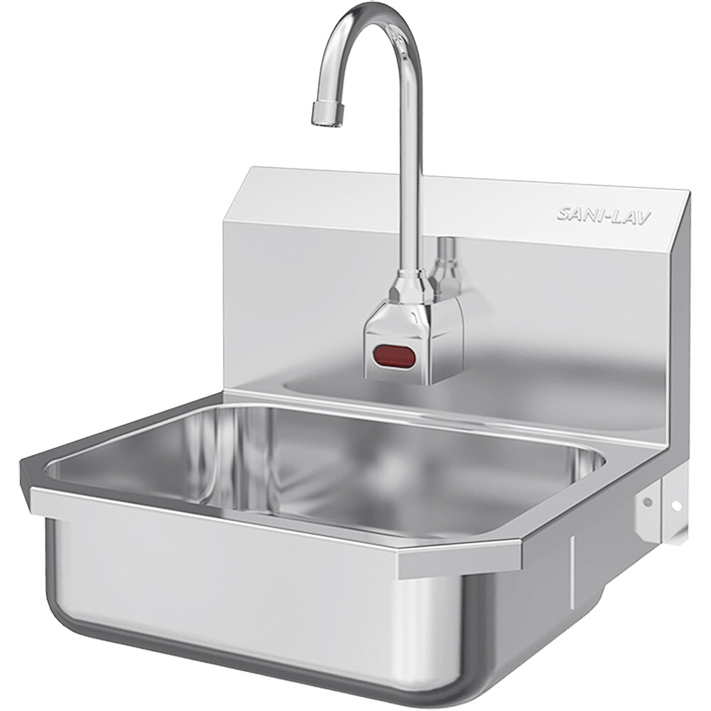 Sani-Lav ES2-605L-0.5 16" x 15 1/2" Wall-Mounted Hands-Free Sink with 1 AC-Powered 0.5 GPM Sensor Faucet