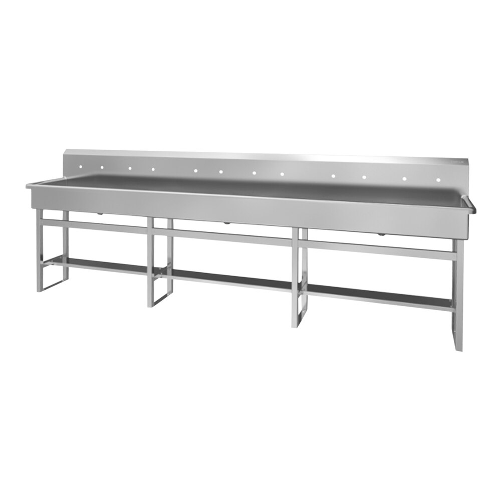 Sani-Lav 512F8 120" x 20" Floor-Mounted Multi-Station Hand Sink with (6) 8" Centers