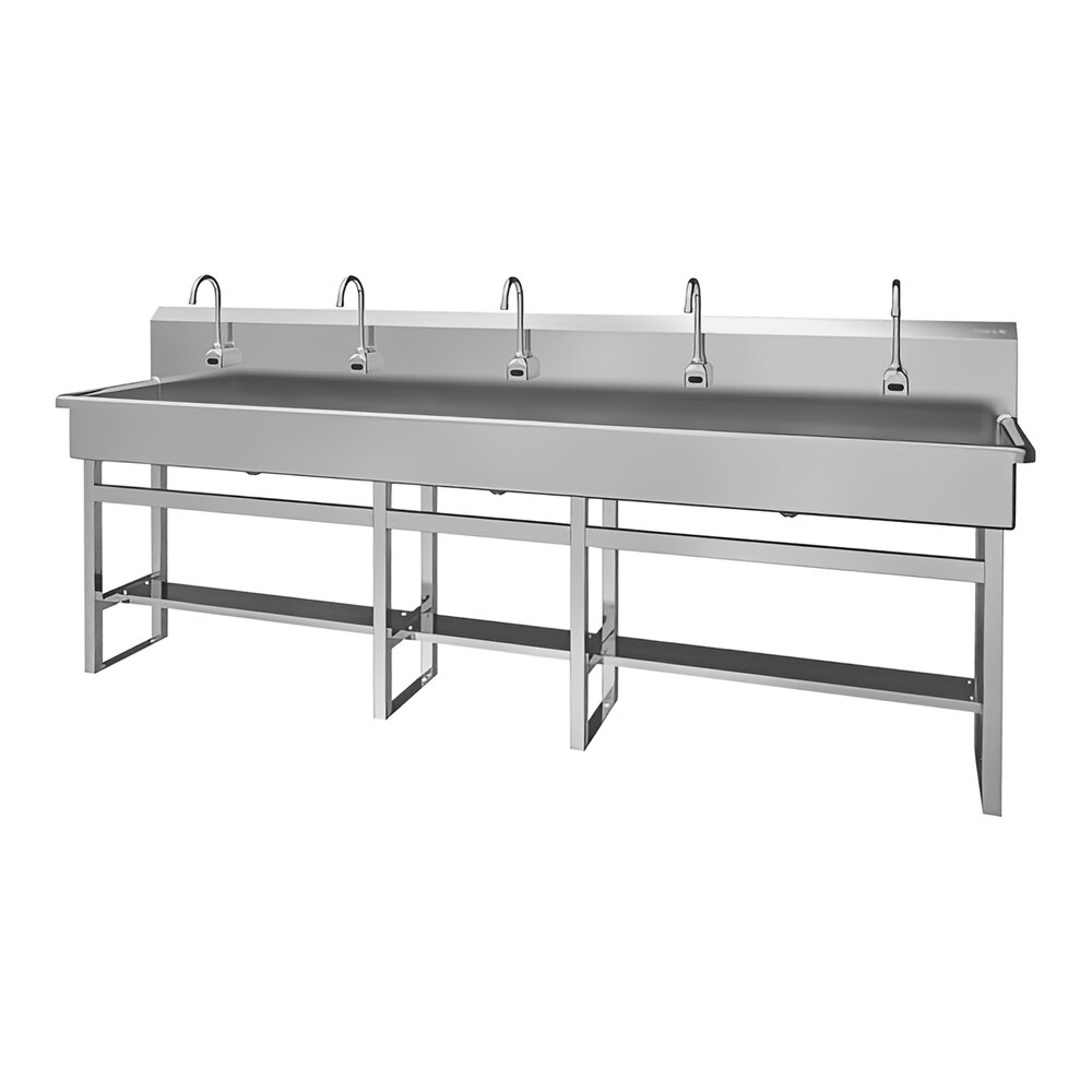 Sani-Lav 510FA-0.5 100" x 20" Floor-Mounted Multi-Station Hands-Free Sink with 5 AC-Powered 0.5 GPM Sensor Faucets
