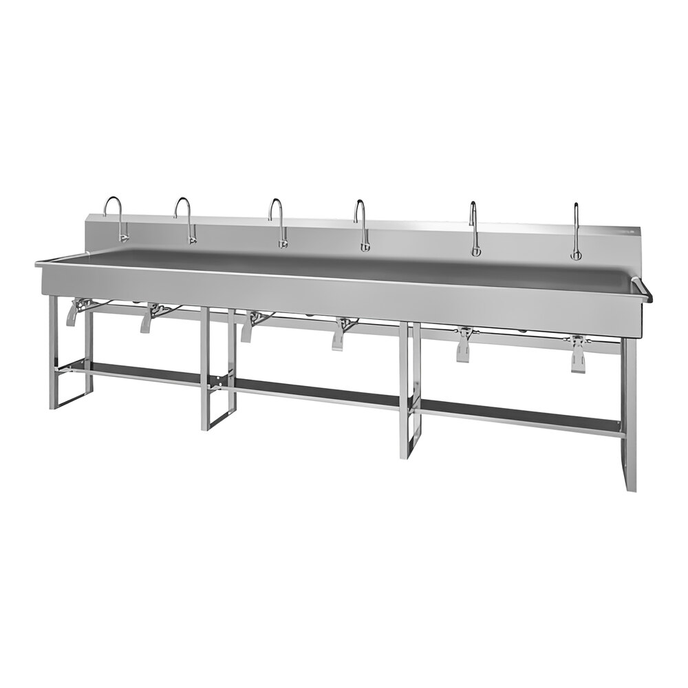 Sani-Lav 512FK1.5 120" x 20" Floor-Mounted Multi-Station Hands-Free Sink with 6 Knee-Operated 0.5 GPM Faucets