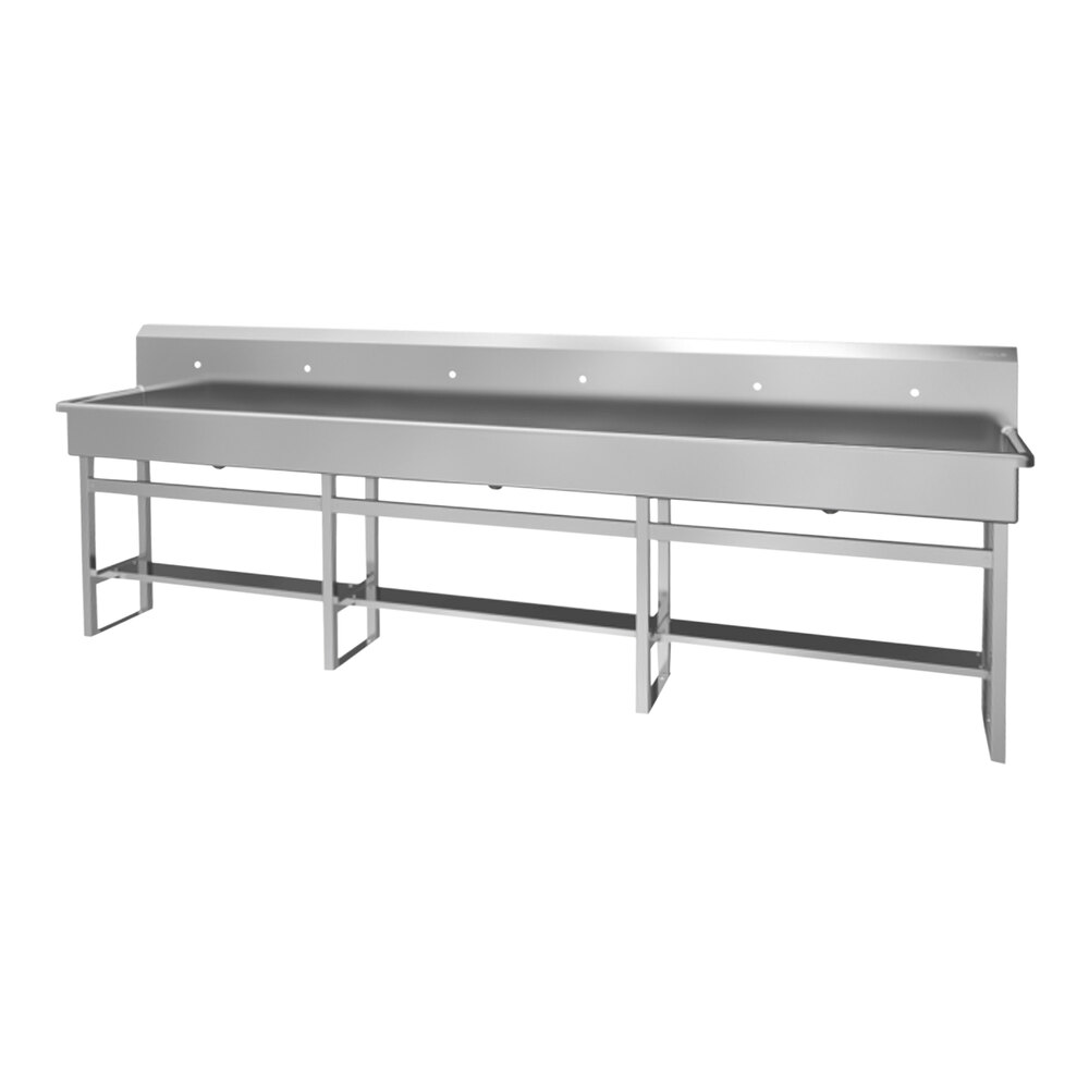 Sani-Lav 512F0 120" x 20" Floor-Mounted Multi-Station Hand Sink with 6 Single Faucet Holes