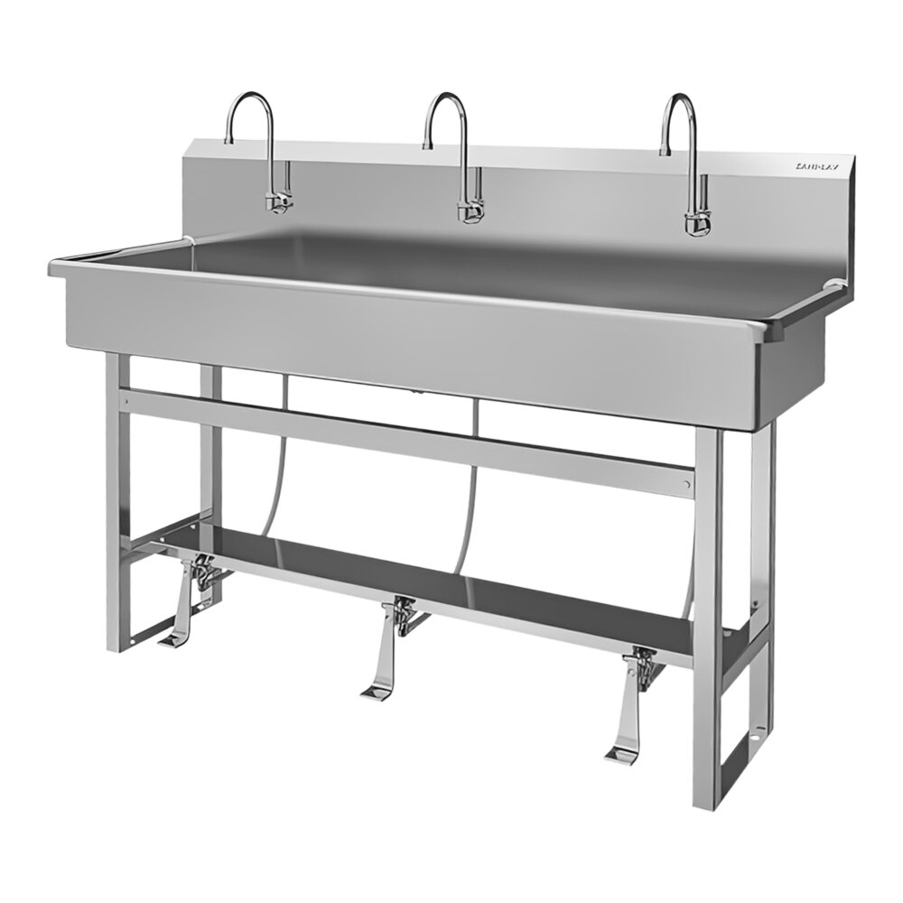 Sani-Lav 56F1-0.5 60" x 20" Floor-Mounted Multi-Station Hands-Free Sink with (3) Foot-Operated 0.5 GPM Faucets