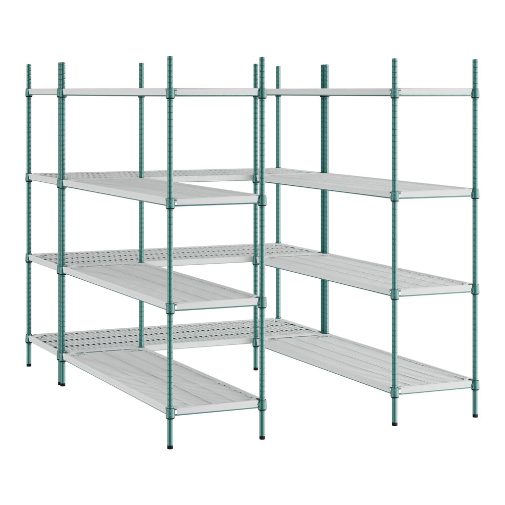 Regency NSF Green Epoxy 5' x 7' Walk-In 4-Tier Shelving Unit Kit with Drop Mat Shelf Liner