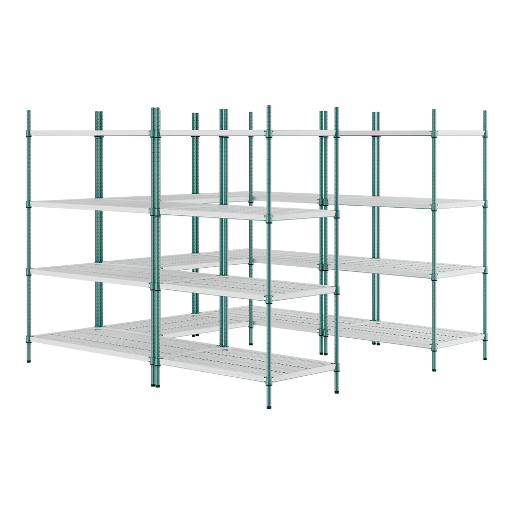 Regency NSF Green Epoxy 7' x 7' Walk-In 4-Tier Shelving Unit Kit with Drop Mat Shelf Liner