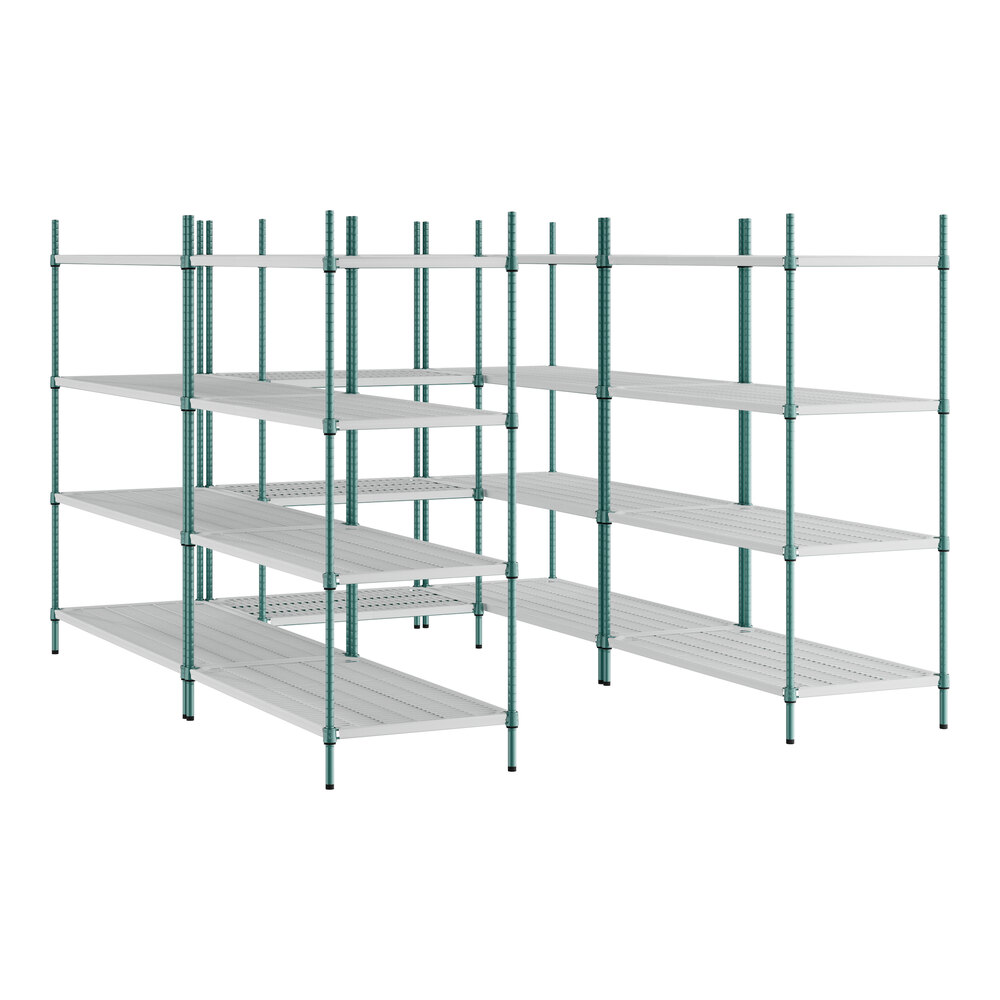 Regency NSF Green Epoxy 7' x 9' Walk-In 4-Tier Shelving Unit Kit with Drop Mat Shelf Liner