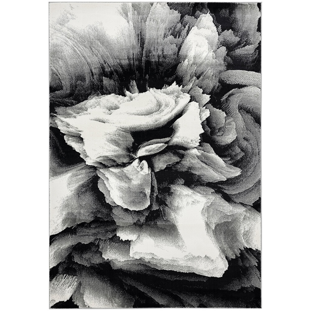 Abani Arto Collection 4' x 6' Black / Cream Contemporary Liquid Marble Area Rug