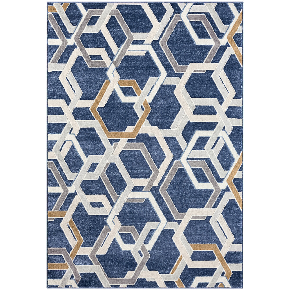 Abani Atlas Collection 6' x 9' Blue / Gray Contemporary Multi Hexagon Area Rug