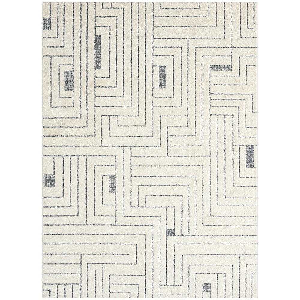 Abani Cabo Collection 6' x 9' Cream / Gray Farmhouse Geometric Labyrinth Area Rug