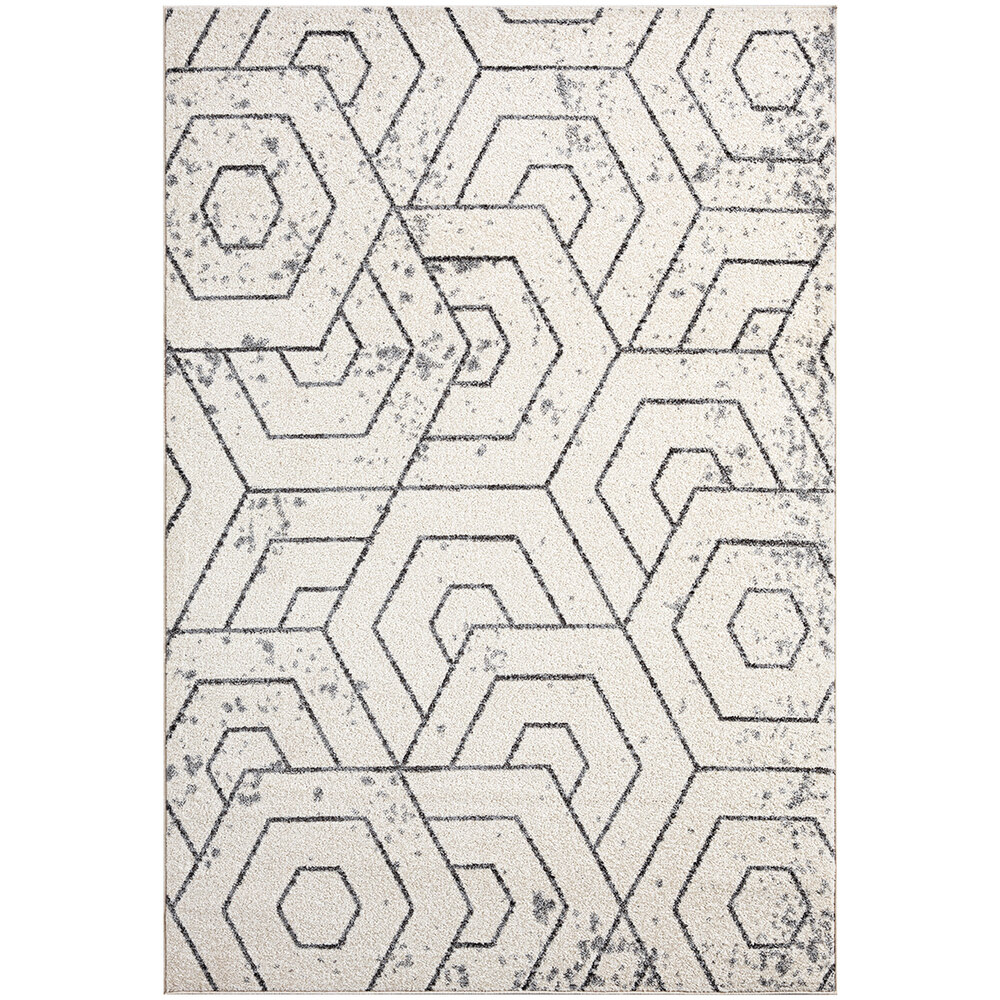 Abani Casa Collection 5' 3" x 7' 6" Gray / Cream Contemporary Distressed Geometric Hexagon Area Rug