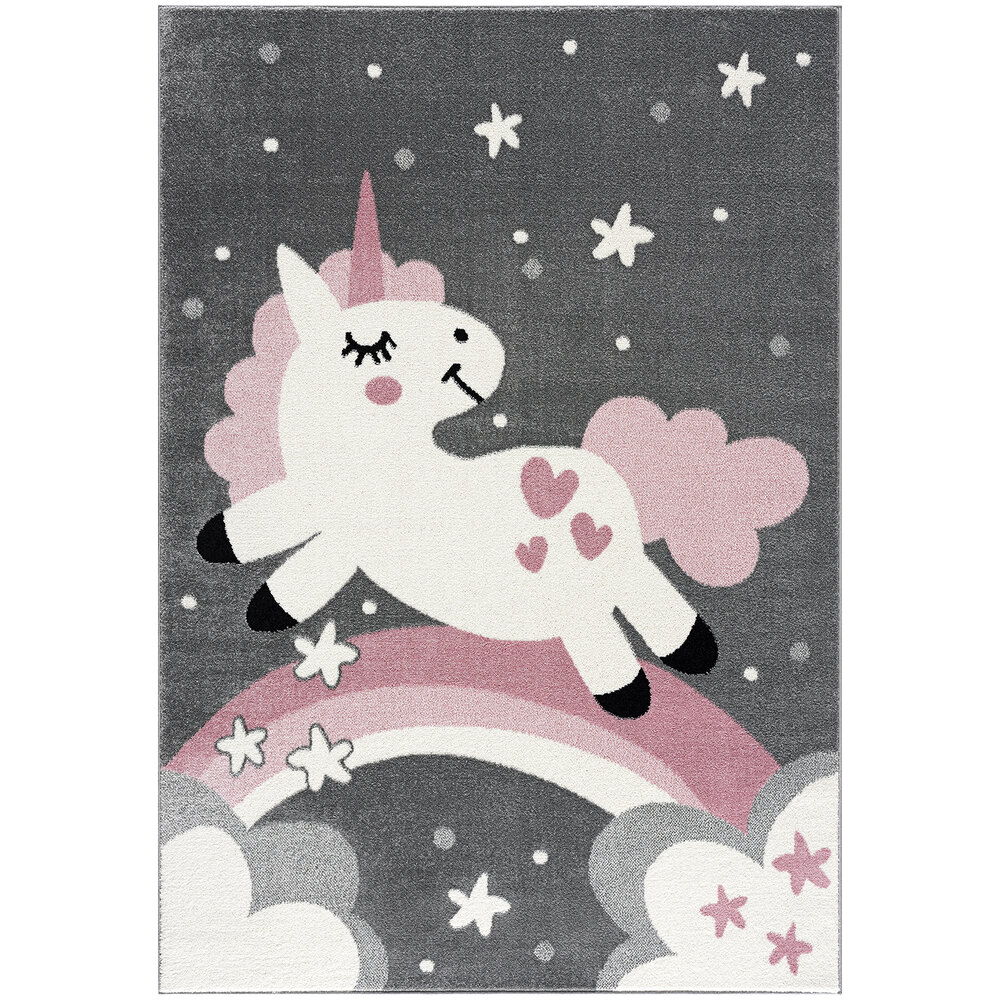 Abani Play Collection 5' 3" x 7' 6" Gray / Pink Contemporary Unicorn Area Rug