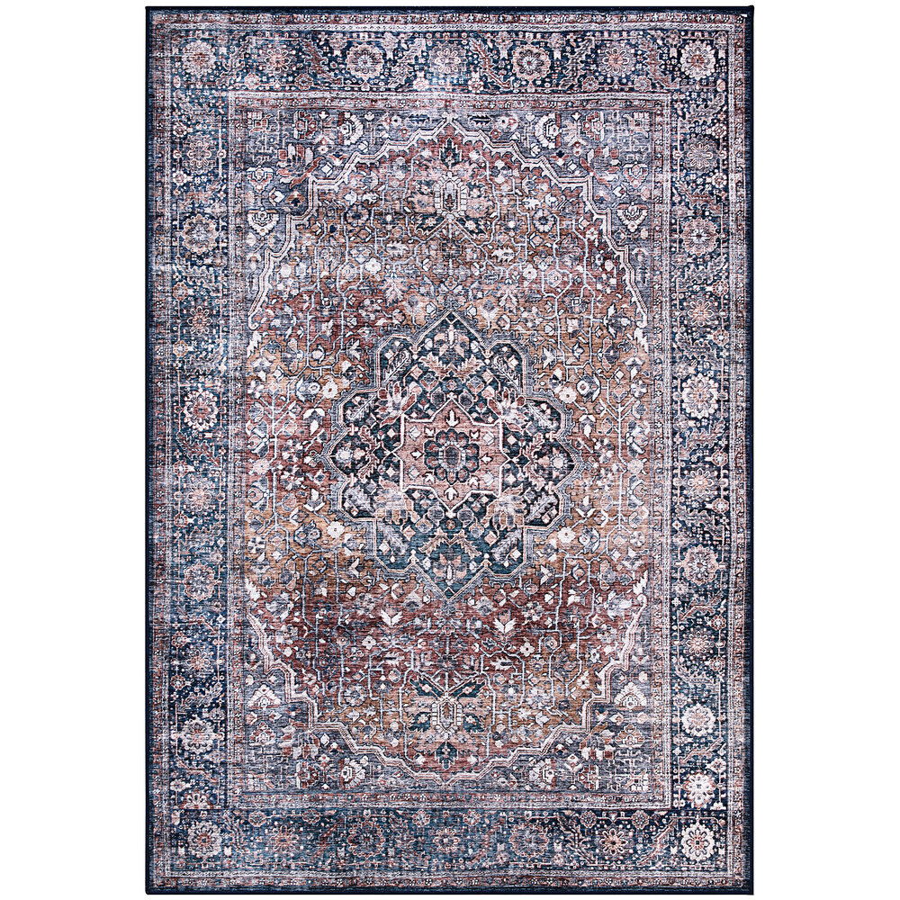 Abani Lola Collection 7' 9" x 10' 2" Dark Blue / Terracotta Vintage Medallion Area Rug