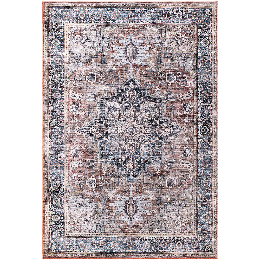Abani Lola Collection 5' 3" x 7' 6" Brown / Blue Vintage Medallion Area Rug