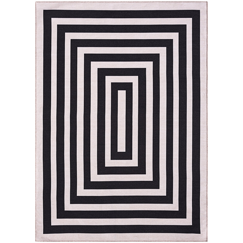 Abani Parker Collection 5' 3" x 7' 6" Cream / Black Modern Rectangle Striped Area Rug