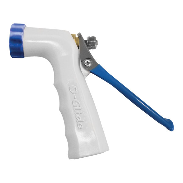 Sani-Lav O-Glide N9W White / Blue Brass Insulated Spray Nozzle with Stainless Steel Handle, Santoprene Grip, and Threaded Tip