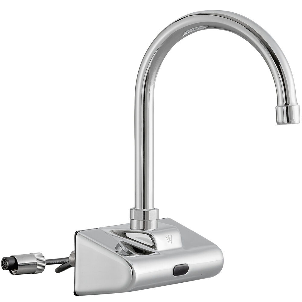 Waterloo Wall-Mount Hands-Free Sensor Faucet with 6 3/16" Gooseneck Spout, 4" Centers, and 0.5 GPM