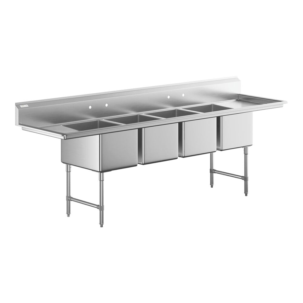 Regency 114" 16 Gauge Stainless Steel 4 Compartment Commercial Sink with 2 Drainboards - 18" x 24" x 14" Bowls
