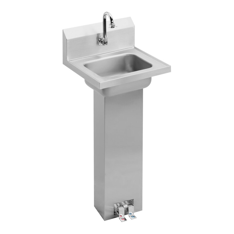 Zurn Elkay CHSP1716C 16 3/4" x 15 1/2" Stainless Steel Wall-Mount Hands-Free Sink Kit with Double Foot-Operated 2.2 GPM Gooseneck Faucet