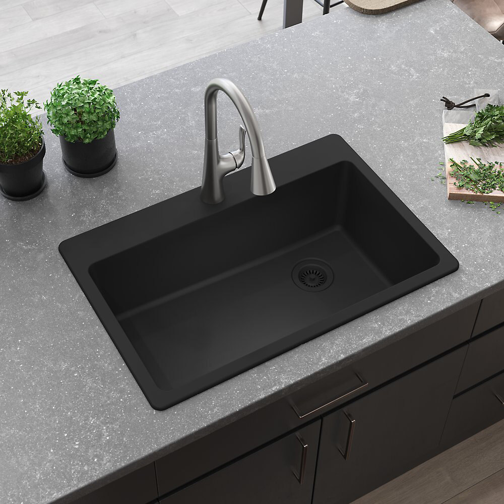 Zurn Elkay ELG13322MB0 Quartz Classic 33" x 22" Matte Black Quartz One Compartment Drop-In Sink