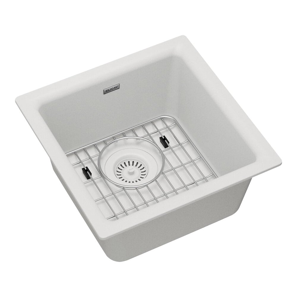 Zurn Elkay ELG1616WH0C Quartz Classic 15 3/4" Square White Quartz One Compartment Dual Mount Bar Sink Kit