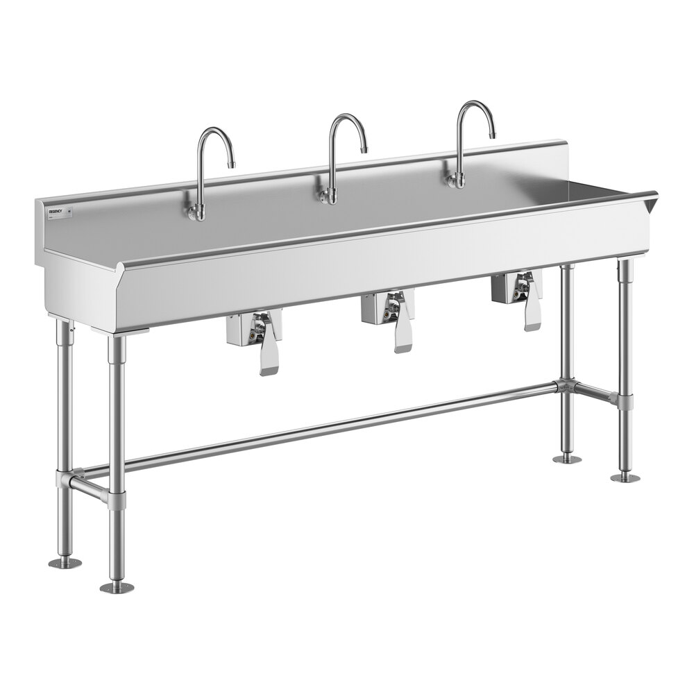 Regency 72" x 17 1/2" Hand Sink with 3 Knee-Operated Single-Inlet Faucets