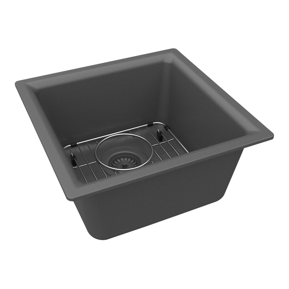 Zurn Elkay ELG1616GT0C Quartz Classic 15 3/4" Square Graphite Quartz One Compartment Dual Mount Bar Sink Kit