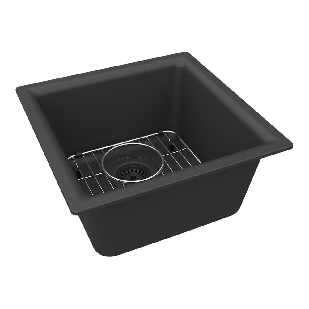 Zurn Elkay ELG1616MB0C Quartz Classic 15 3/4" Square Matte Black Quartz One Compartment Dual Mount Bar Sink Kit