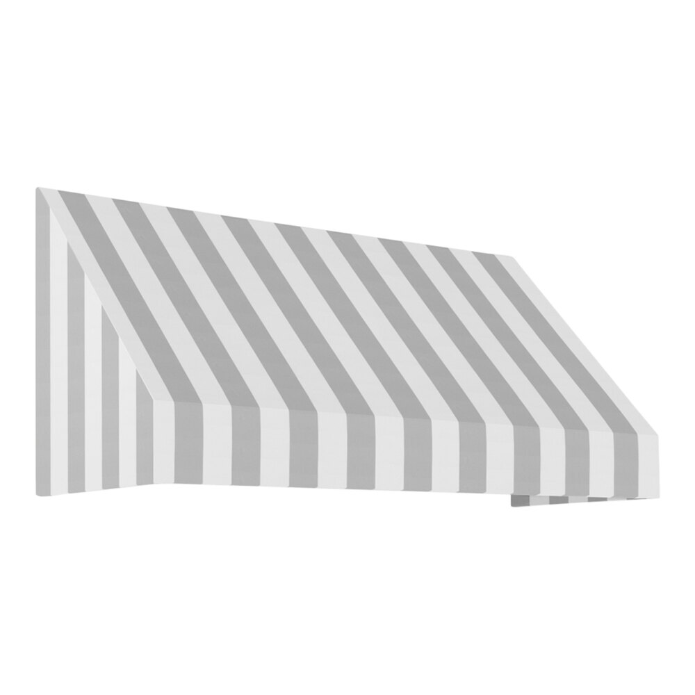 Awntech New Yorker 8' x 4' x 2' Gray Light / White Stripe Fixed Fabric Awning with Rigid Valance