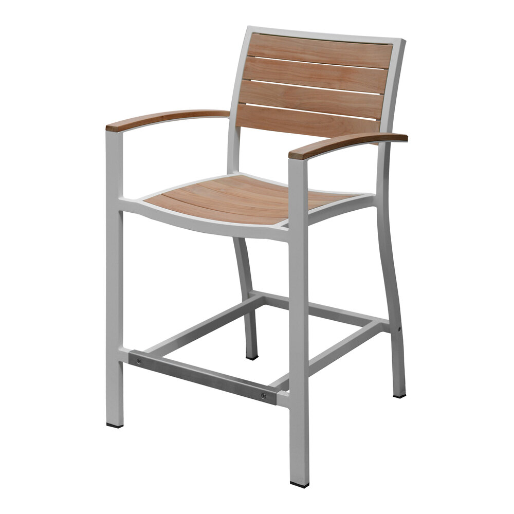 Three Birds Casual SoHo Teak Counter Height Arm Chair with White Frame