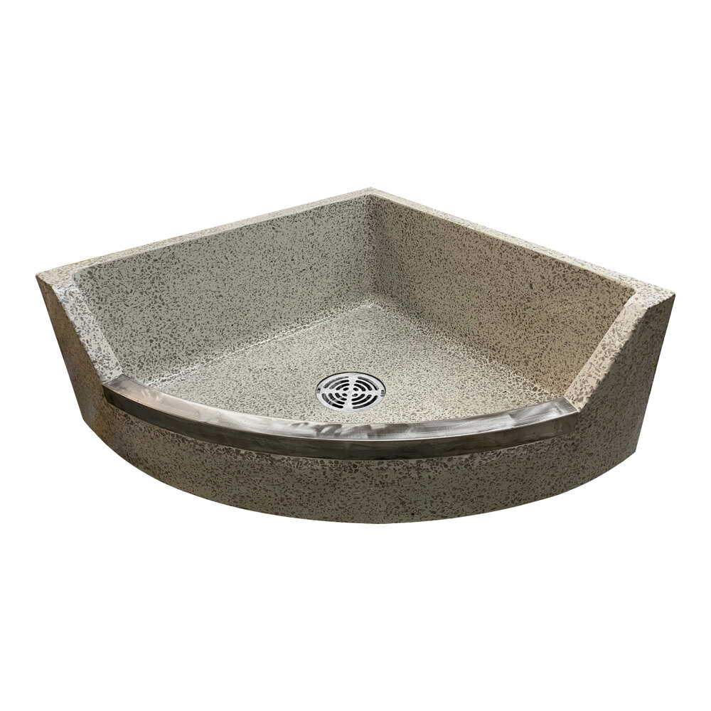 Stern-Williams CRS-2200 Crescent 28" x 28" x 12" Terrazzo Corner Mop Sink Basin with 6" Drop Front and Stainless Steel Cap