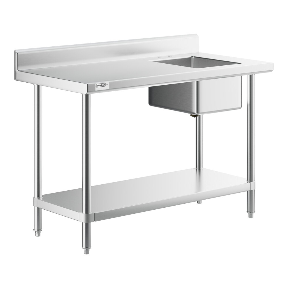 Steelton 30" x 60" 18 Gauge Stainless Steel Work Table with Sink - Sink on Right