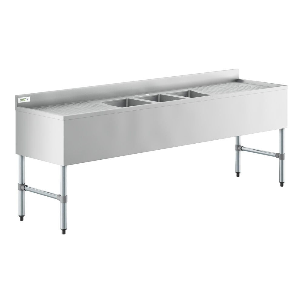 Regency 84" x 21" Three-Bowl Underbar Sink with (2) 25" Drainboards