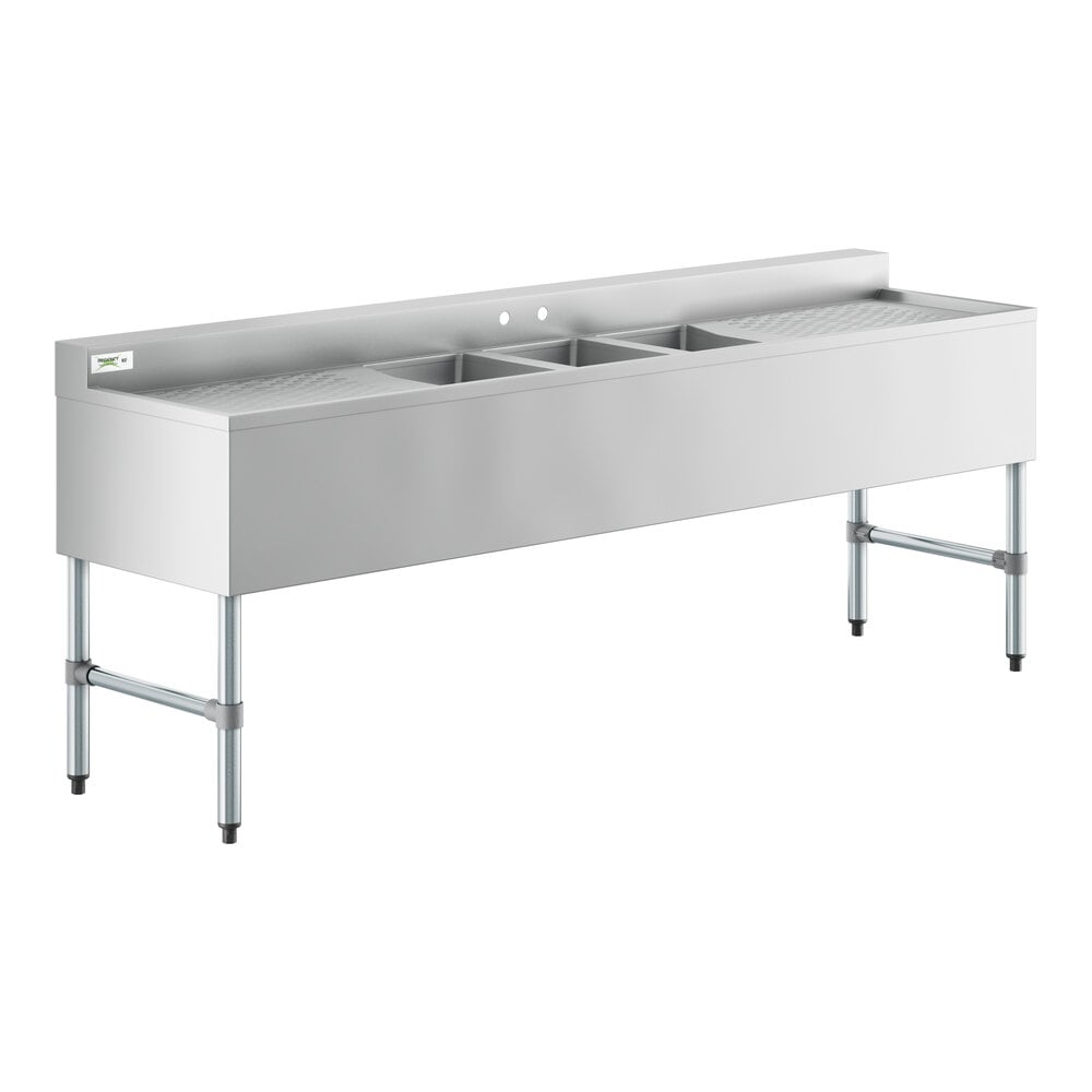 Regency 84" x 18 3/4" Three-Bowl Underbar Sink with (2) 25" Drainboards