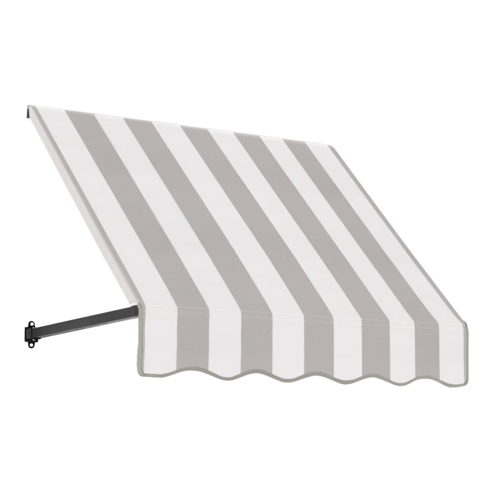 Awntech Dallas Retro 4' x 3' x 1 1/2' Gray Light / White Stripe Open-Sided Slope Fixed Fabric Awning