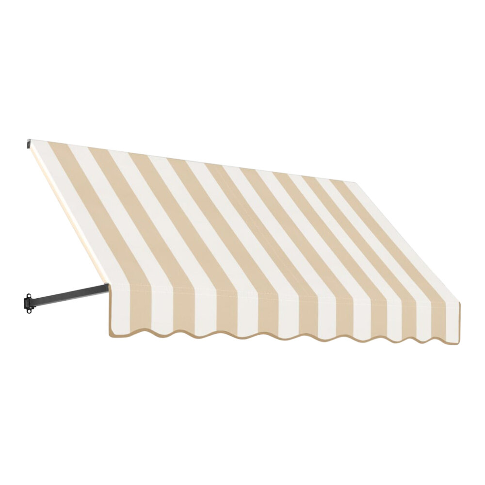 Awntech Dallas Retro 6' x 3' x 1 1/2' Linen / White Stripe Open-Sided Slope Fixed Fabric Awning