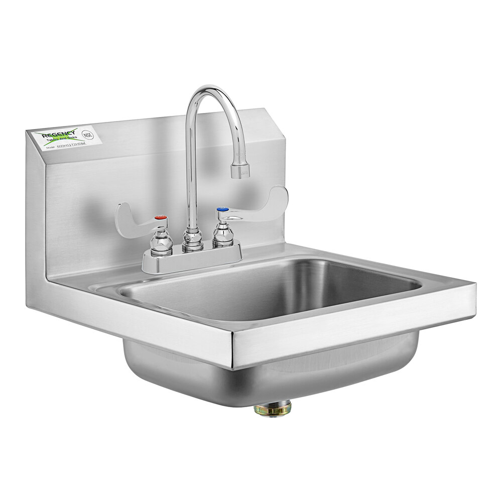 Regency 17" x 17" Wall-Mounted Hand Sink with T&S Gooseneck Faucet and 0.5 GPM Aerator