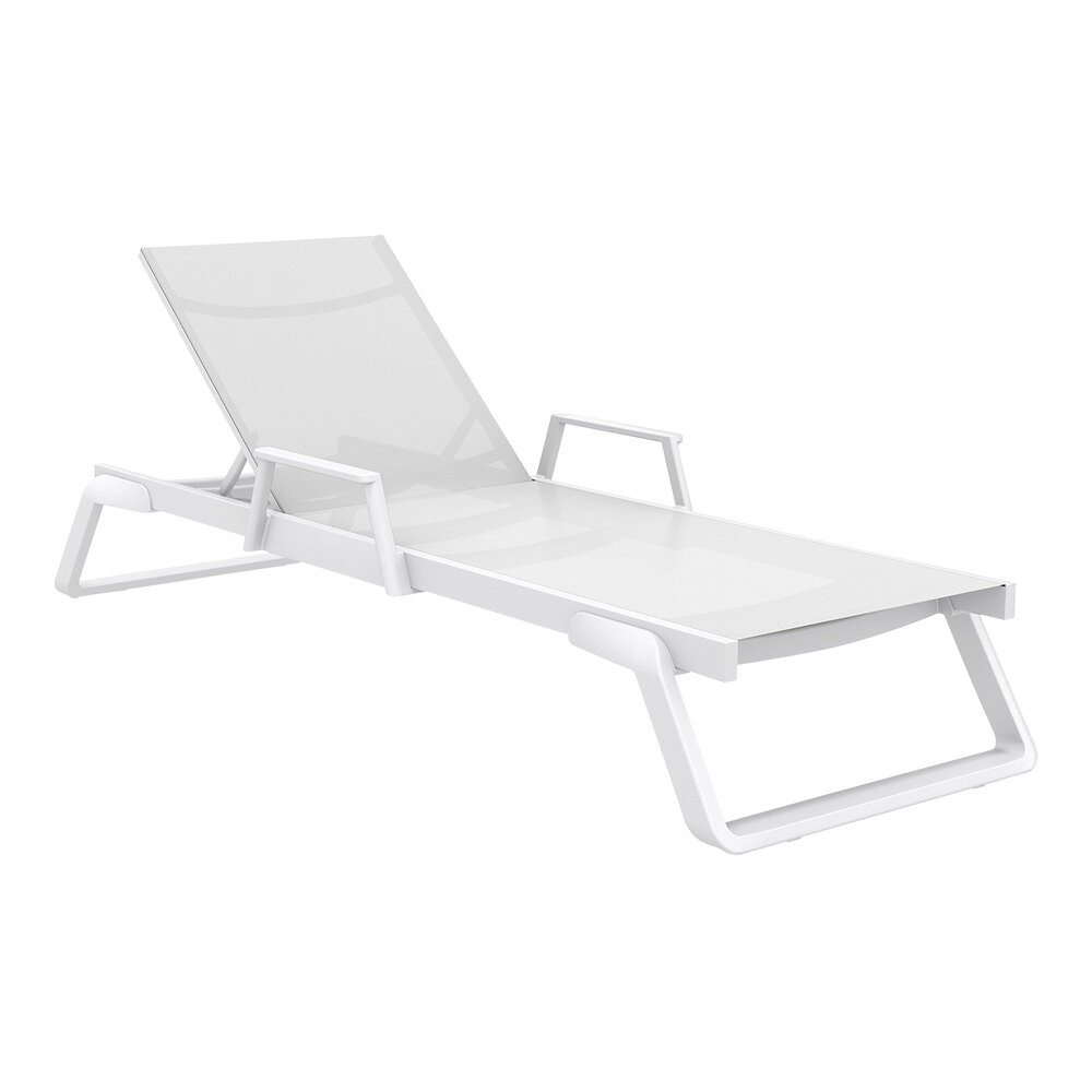 Siesta Tropic White Resin Outdoor Arm Chaise Lounge with White Sling