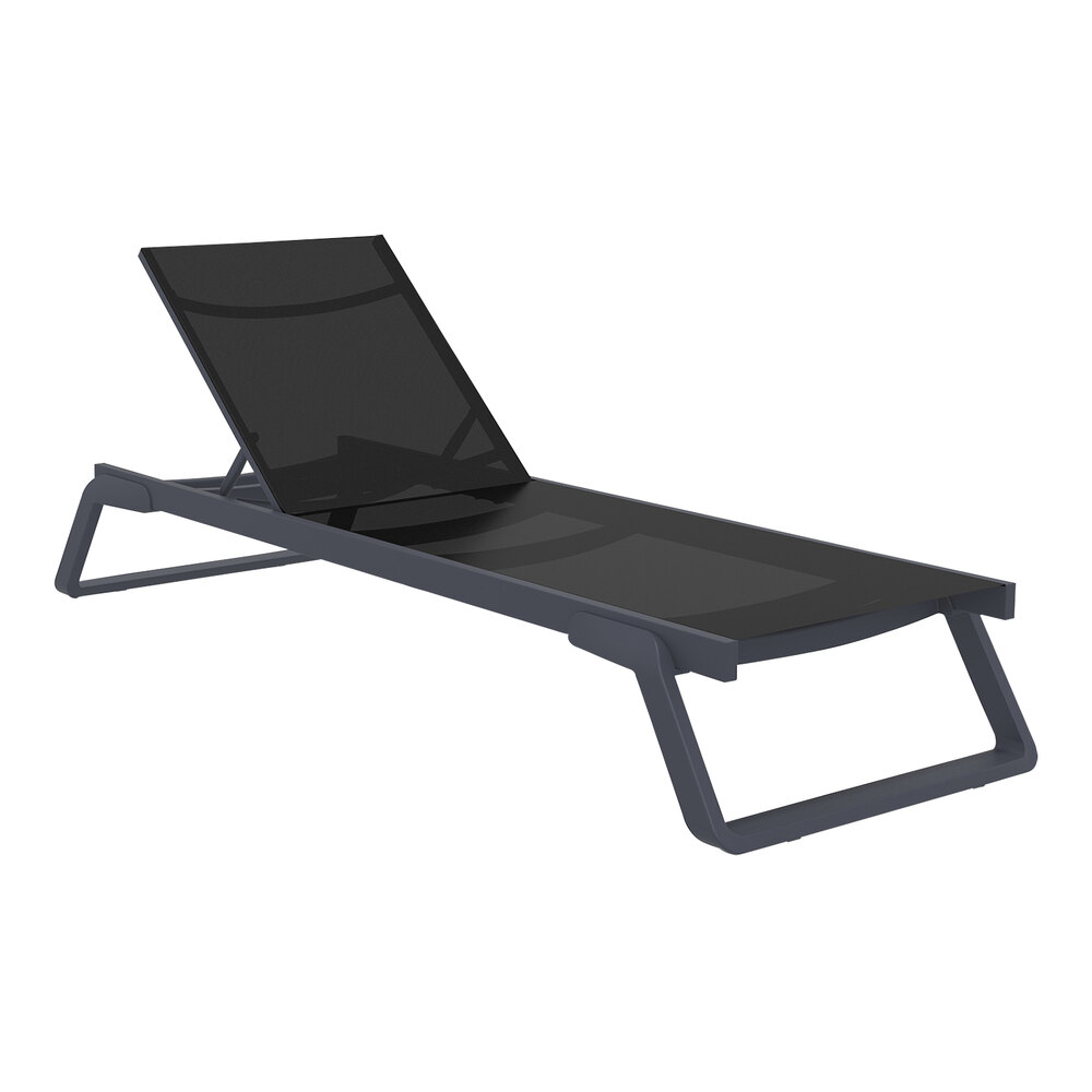 Siesta Tropic Dark Gray Resin Outdoor Chaise Lounge with Black Sling