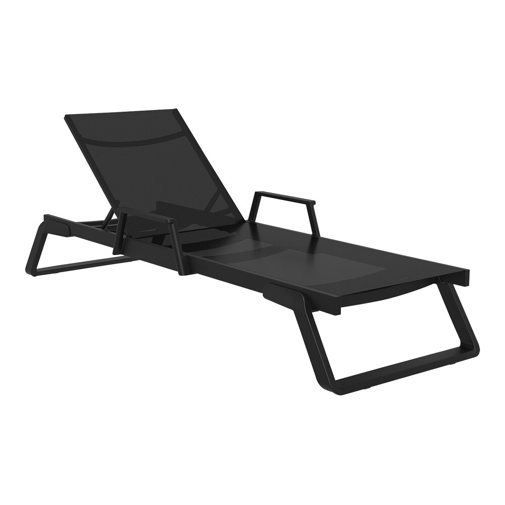 Siesta Tropic Black Resin Outdoor Arm Chaise Lounge with Black Sling
