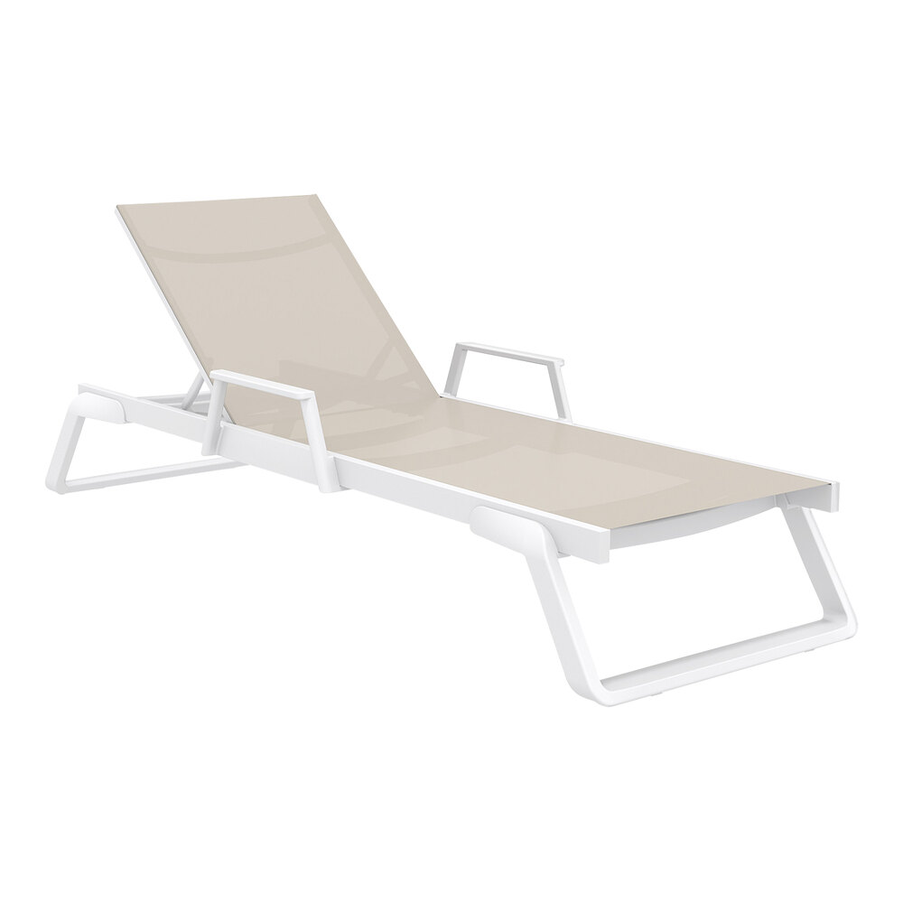 Siesta Tropic White Resin Outdoor Arm Chaise Lounge with Taupe Sling