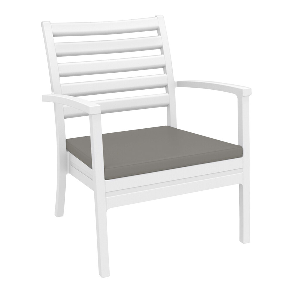 Siesta Artemis XL White Outdoor Club Arm Chair with Taupe Sunbrella Cushion