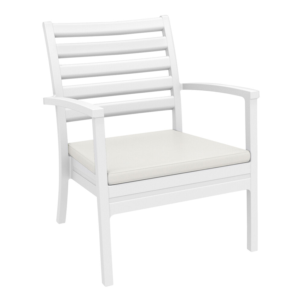 Siesta Artemis XL White Outdoor Club Arm Chair with Natural Sunbrella Cushion