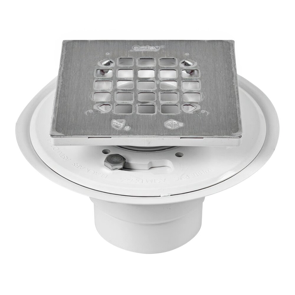Oatey 42251 130 Series PVC Shower Drain with Square Brushed Nickel Strainer and 2" - 3" Outlet
