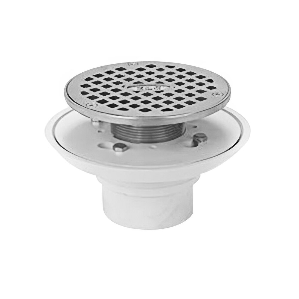 Zurn Elkay FD2254-PV2 2" PVC Adjustable Shower Drain with 4 1/4" Round Strainer and 2" PVC Hub Outlet