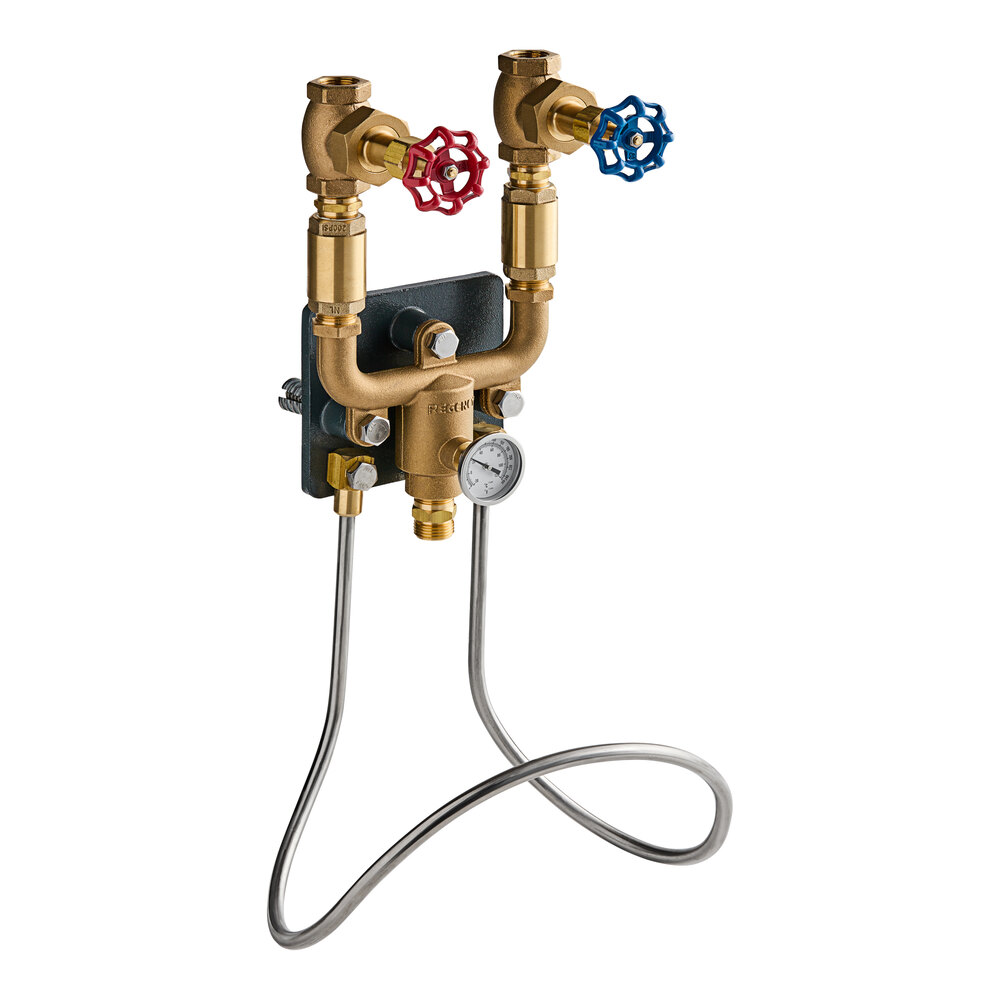 Regency Hot and Cold Mixing / Washdown Station with Mixing Valve, Hose Rack, and Thermometer