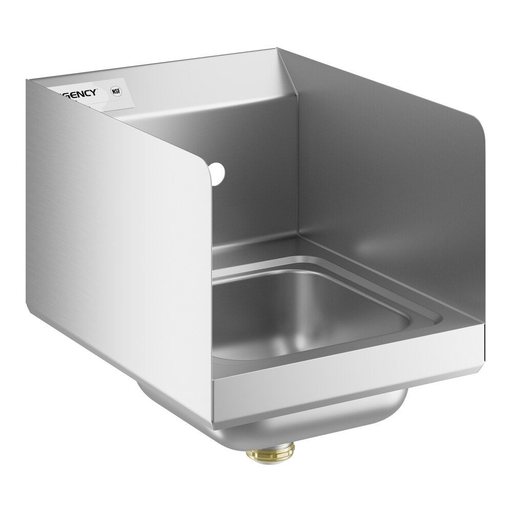 Regency 9" x 9" x 5" Wall-Mounted Hand Sink with 4" Centers, Side Splash, and Strainer