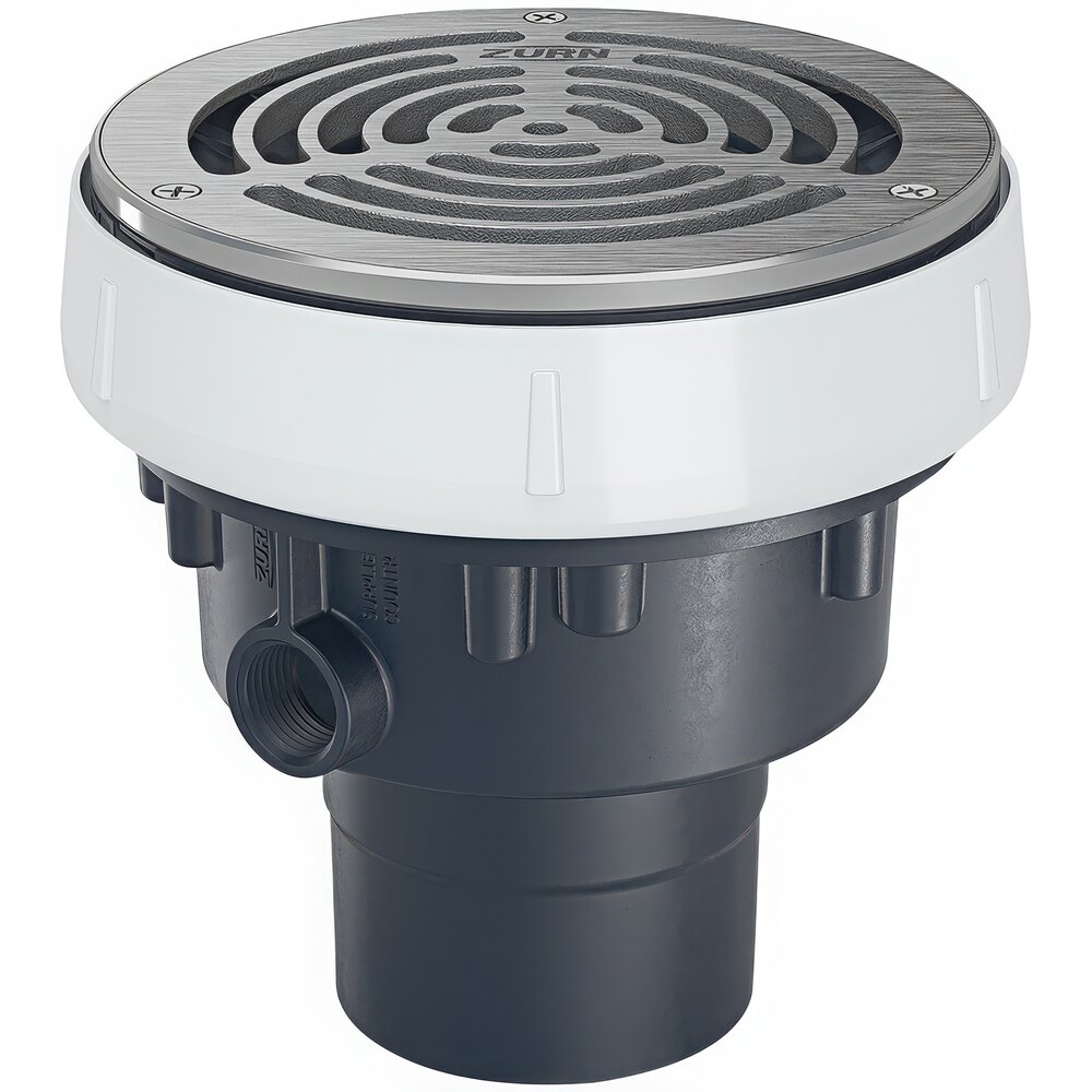 Zurn Elkay EZ-PV2-R6-SS EZ PVC Slab On Grade Floor Drain with 6" Round Stainless Steel Strainer and 2" - 3" Outlet