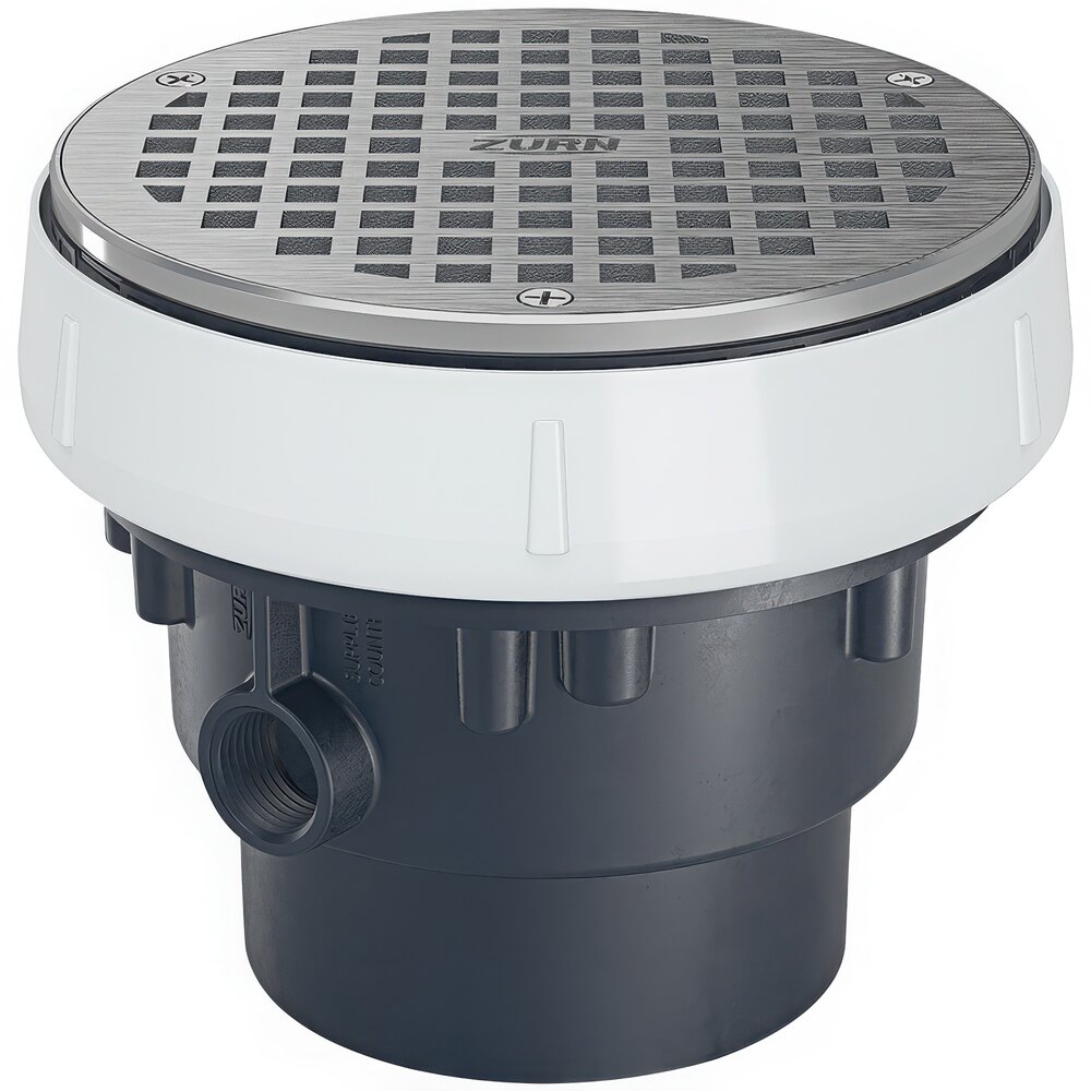 Zurn Elkay EZ-PV3-R6 EZ PVC Slab On Grade Floor Drain with 6" Round Nickel Bronze Strainer and 3" - 4" Outlet