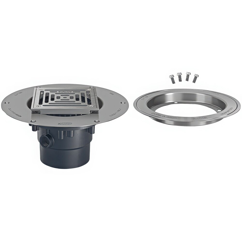 Zurn Elkay FD2-PV3-ST-SS-CC FD2 Adjustable PVC Floor Drain with 5" Round Stainless Steel Head, Deck Plate, Clamp Collar, and 3" - 4" Outlet