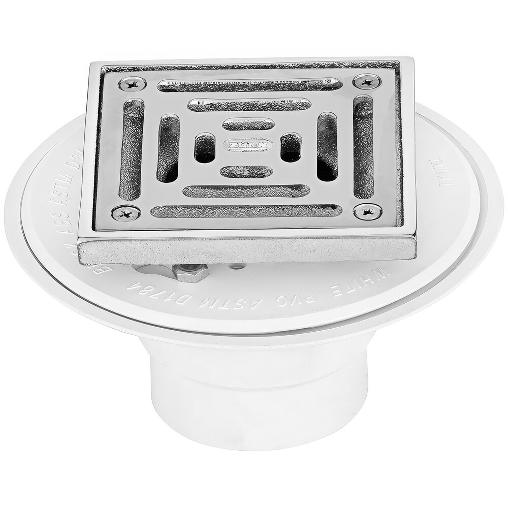 Zurn Elkay FD2254-PV2-CS4 Adjustable PVC Floor Drain with 4" Square Chrome-Plated Strainer and Brass Head
