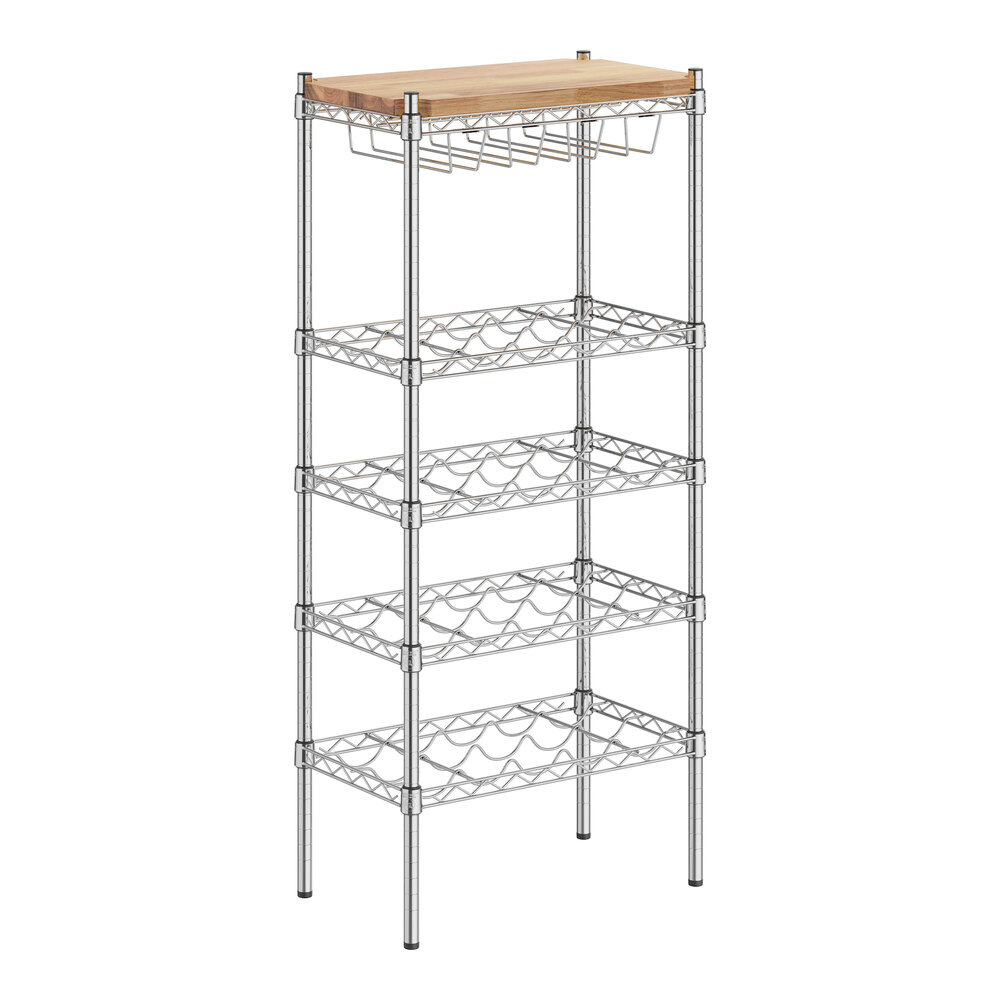 Regency 14" x 24" 4 Shelf 20-Bottle Wire Wine Rack with 54" Posts and Hardwood Top